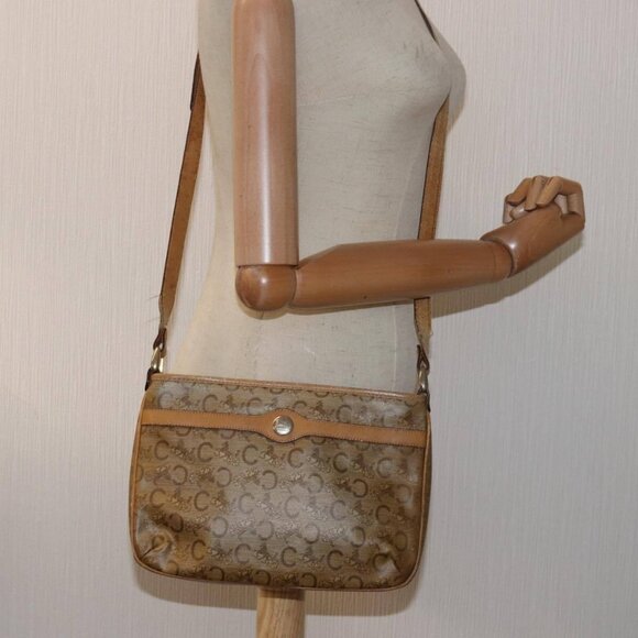 CELINE C Macadam Canvas Shoulder Bag Leather Beige - Picture 14 of 16